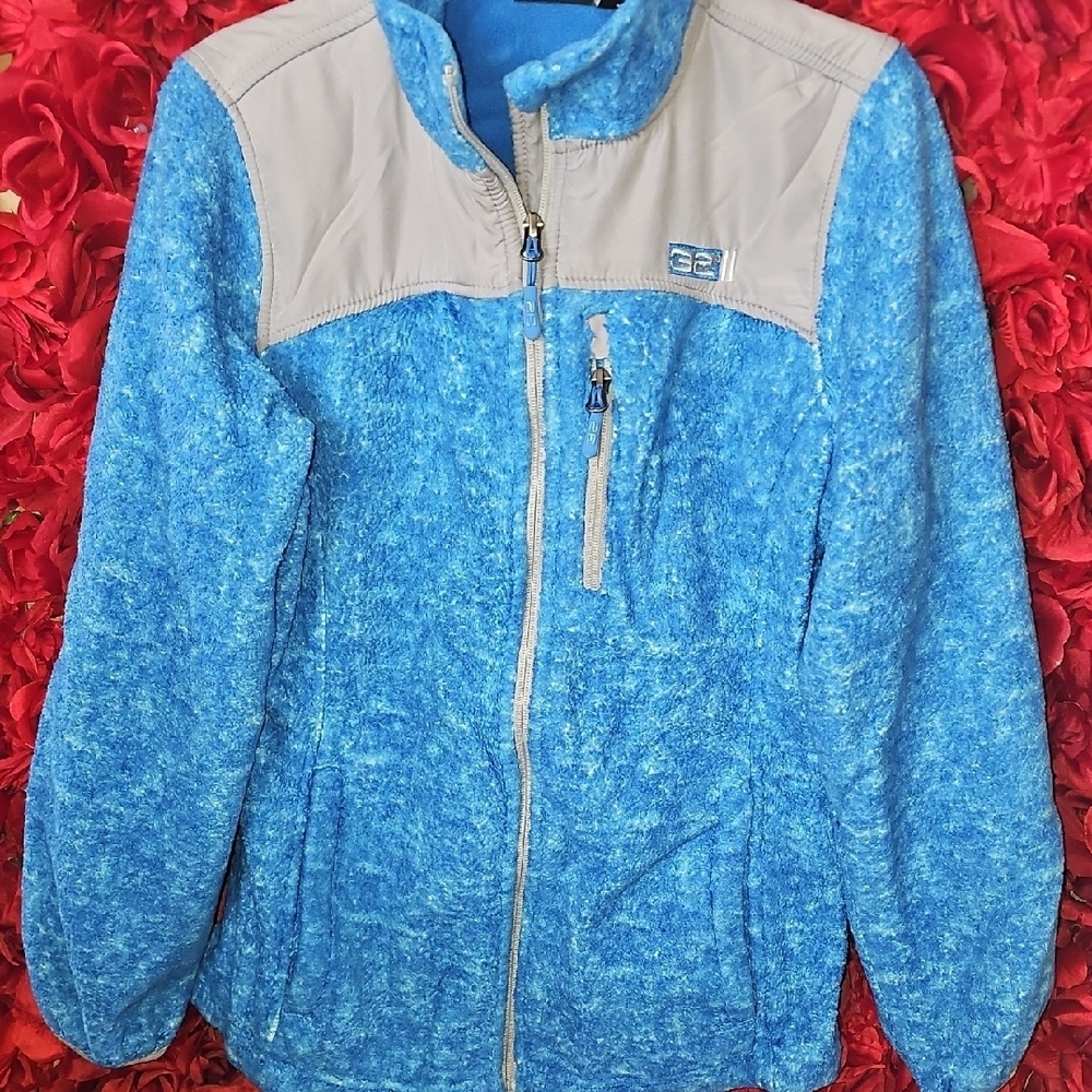 32 Degree Girls Weatherproof Blue and Gray Fleece Jacket Size Large 14/16